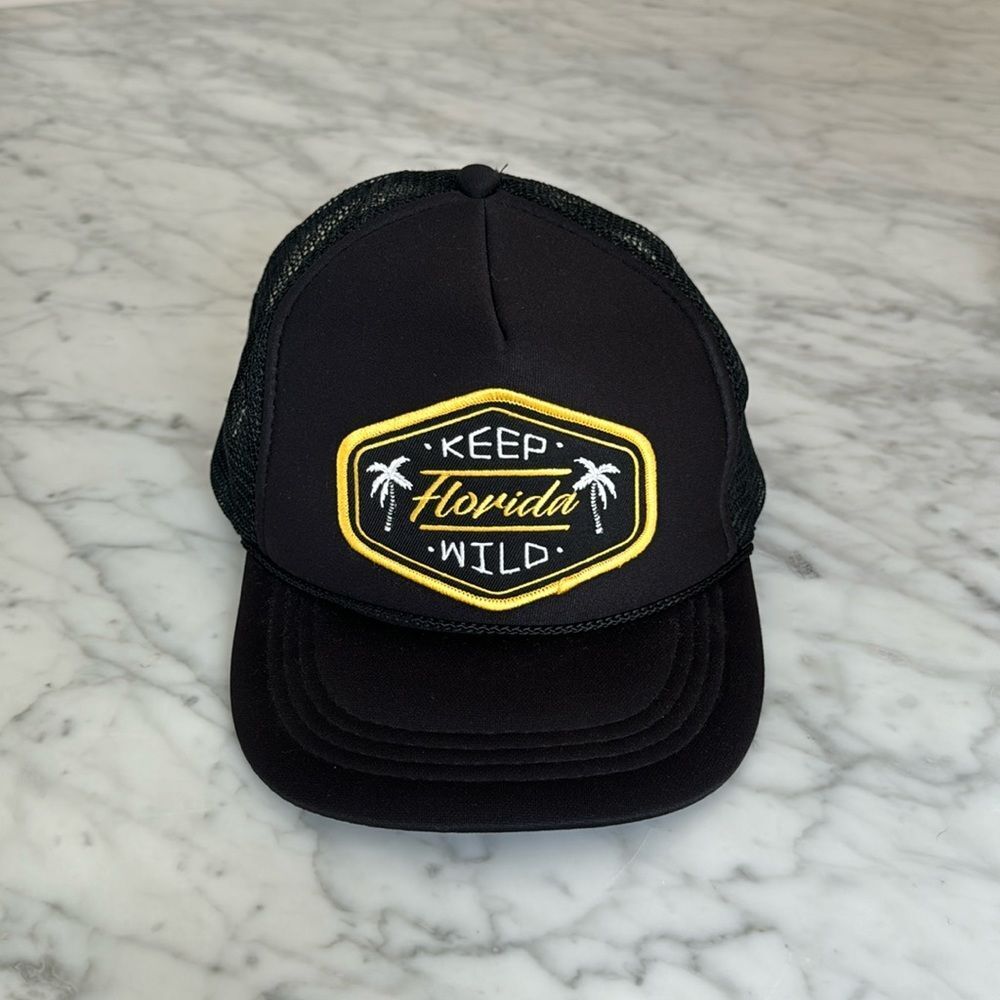 Sunshine State Keep Florida Wild Youth Size Adjustable Trucker Hat in Black